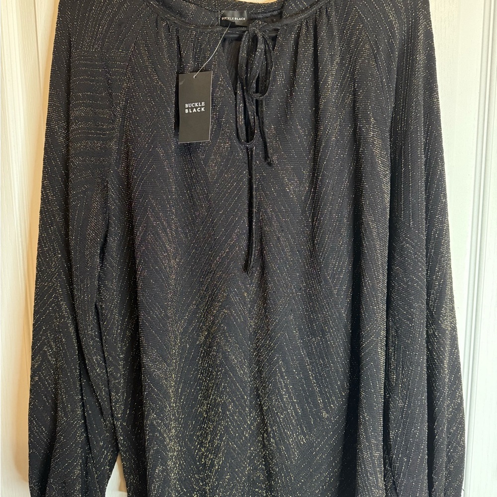 Buckle Black Top with Gold Accents